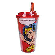 Wonder Woman Plastic Flip Straw Cold Cup